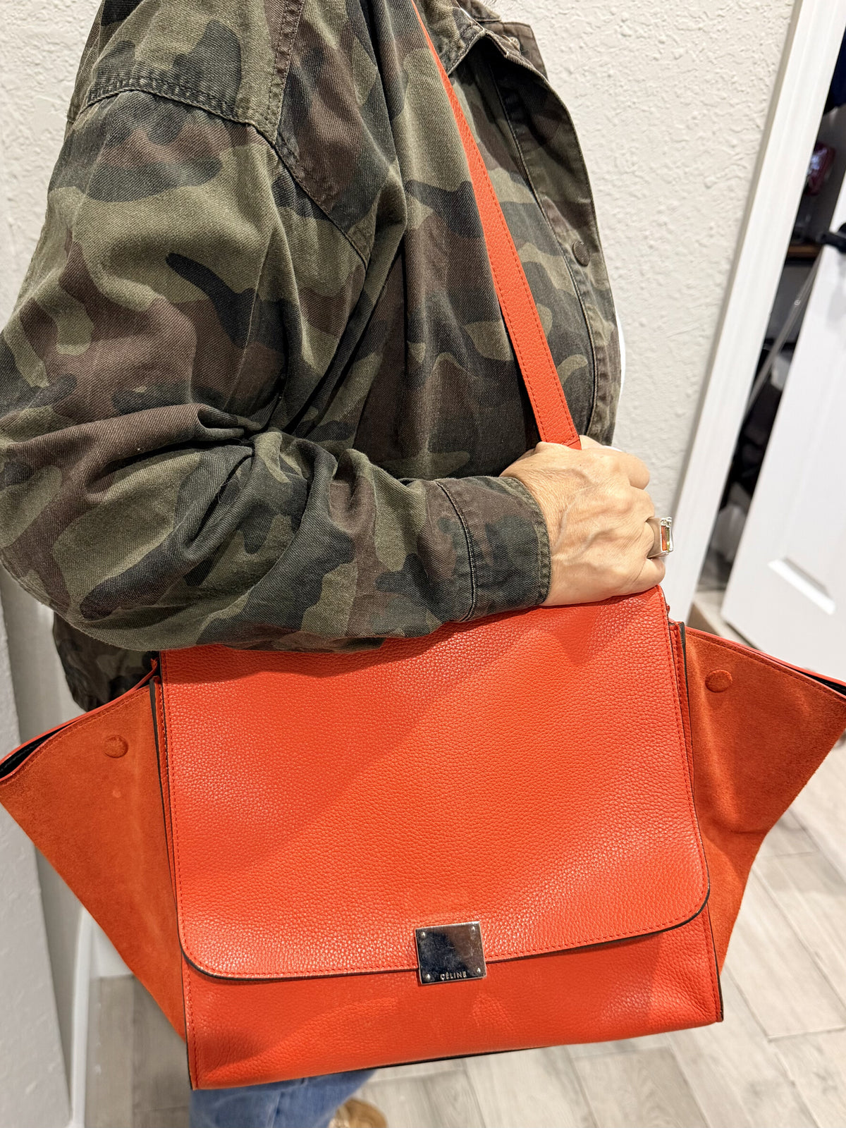 Celine Trapeze Hand Bag Red Leather