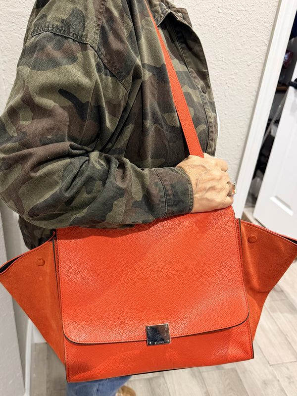 Celine Trapeze Hand Bag Red Leather