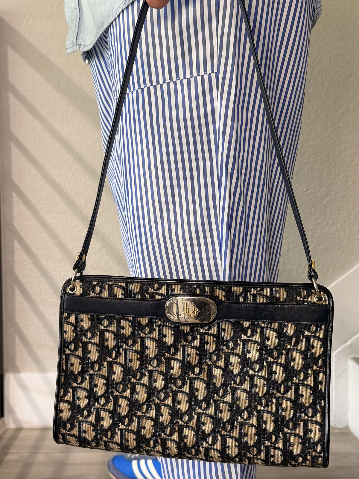 Christian Dior Shoulder Bag Navy Canvas