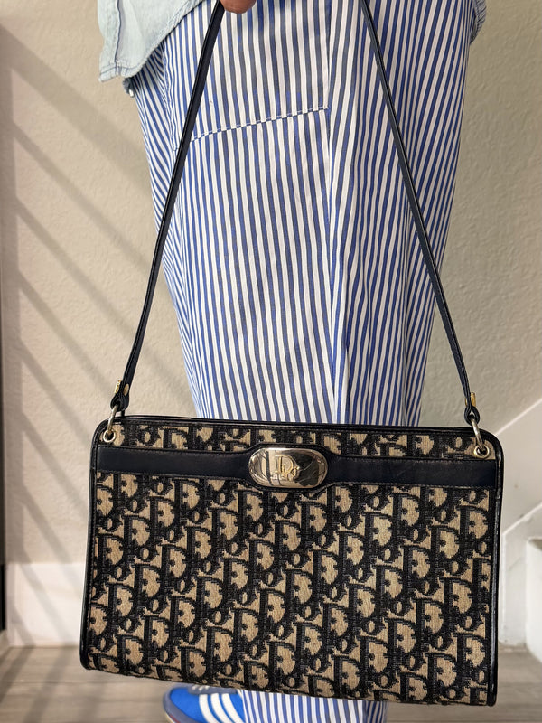 Christian Dior Shoulder Bag Navy Canvas