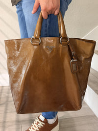 Prada Tote Brown Patent Leather Bag