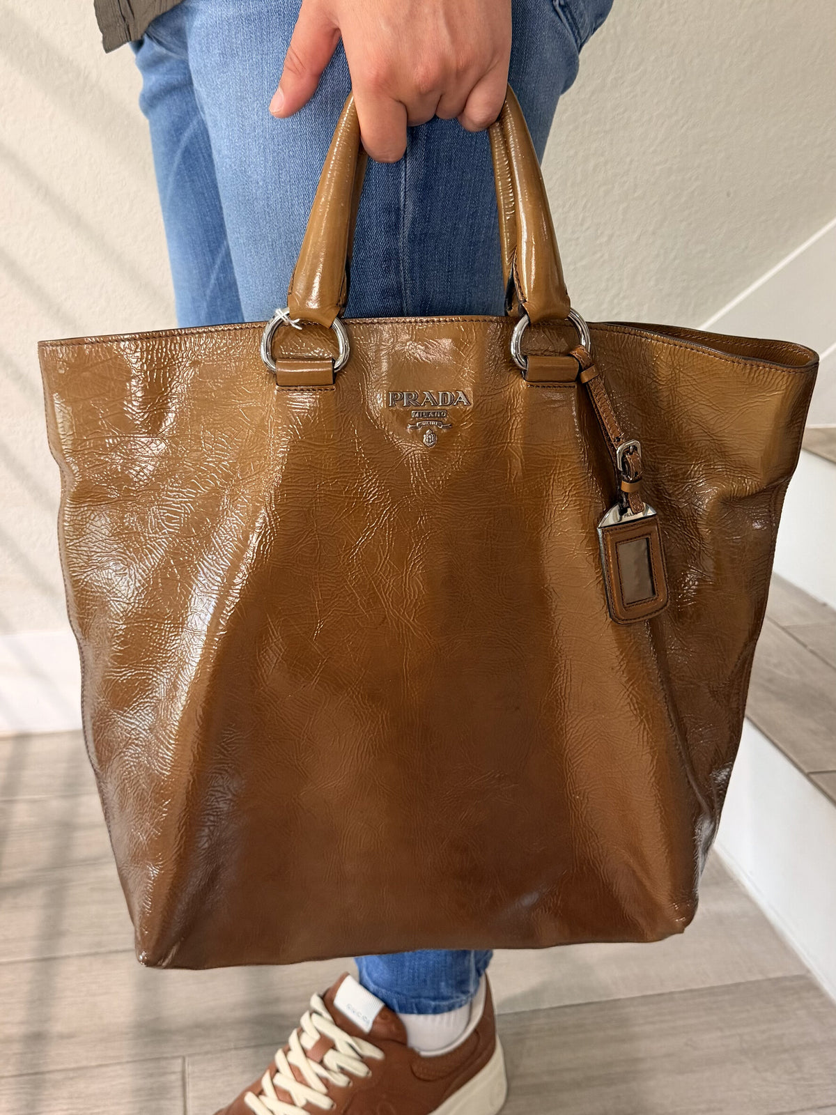 Prada Tote Brown Patent Leather Bag