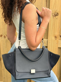 Celine Trapeze Handbag Navy Leather