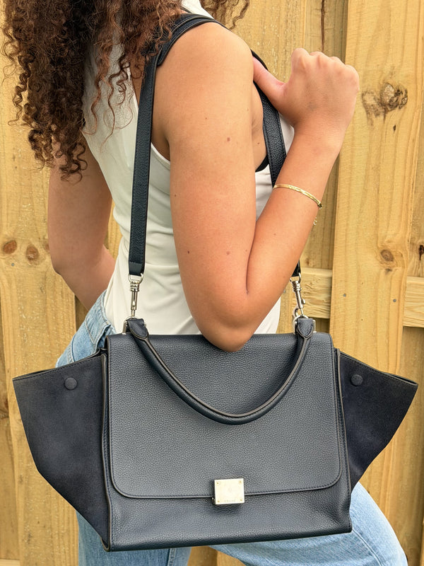 Celine Trapeze Handbag Navy Leather