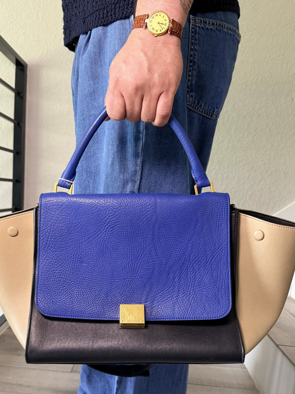 Celine Trapeze HandBag Blue Leather