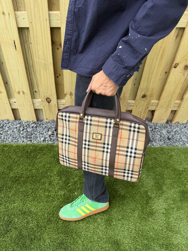 Burberry Nova Check Shadow Horse Canvas Beige Business Bag