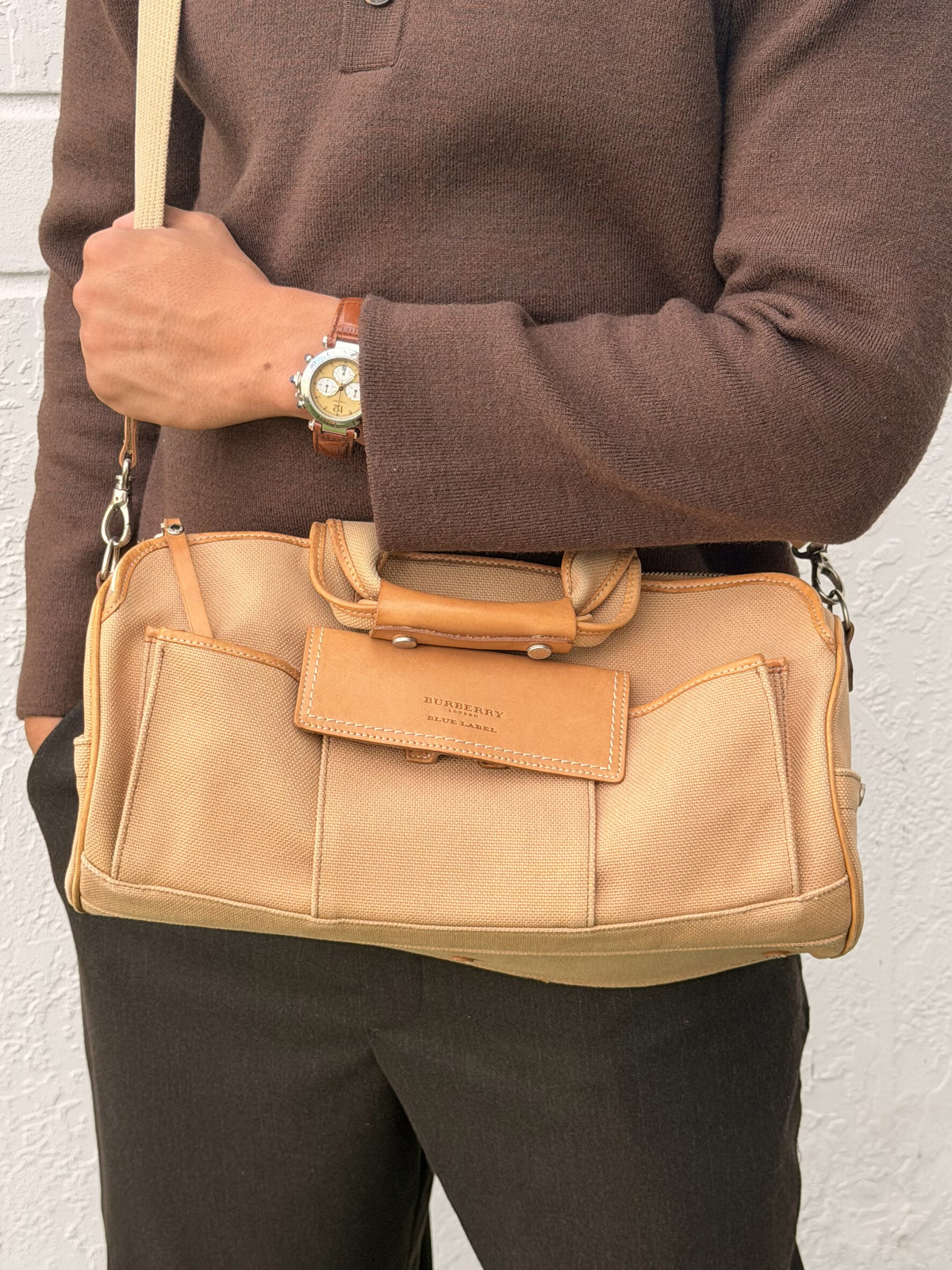 Burberry Blue Label Canvas Leather Brown 2way Boston bag