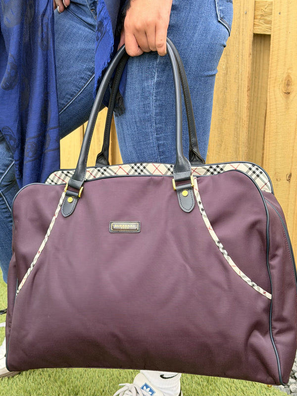 Burberry Golf Nova Check Nylon Purple Hand Bag