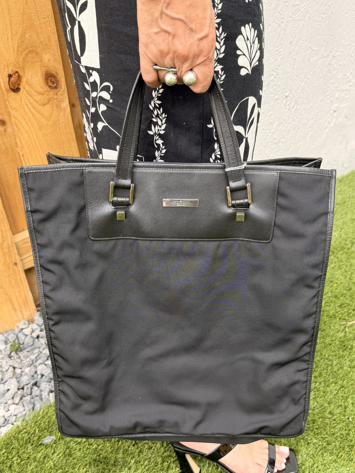 GUCCI Tote Bag Canvas Black Silver