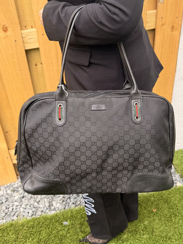 Gucci Hand Bag Sherry Line Black Nylon
