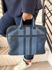 Bottega Veneta Hand Bag Navy Blue Leather