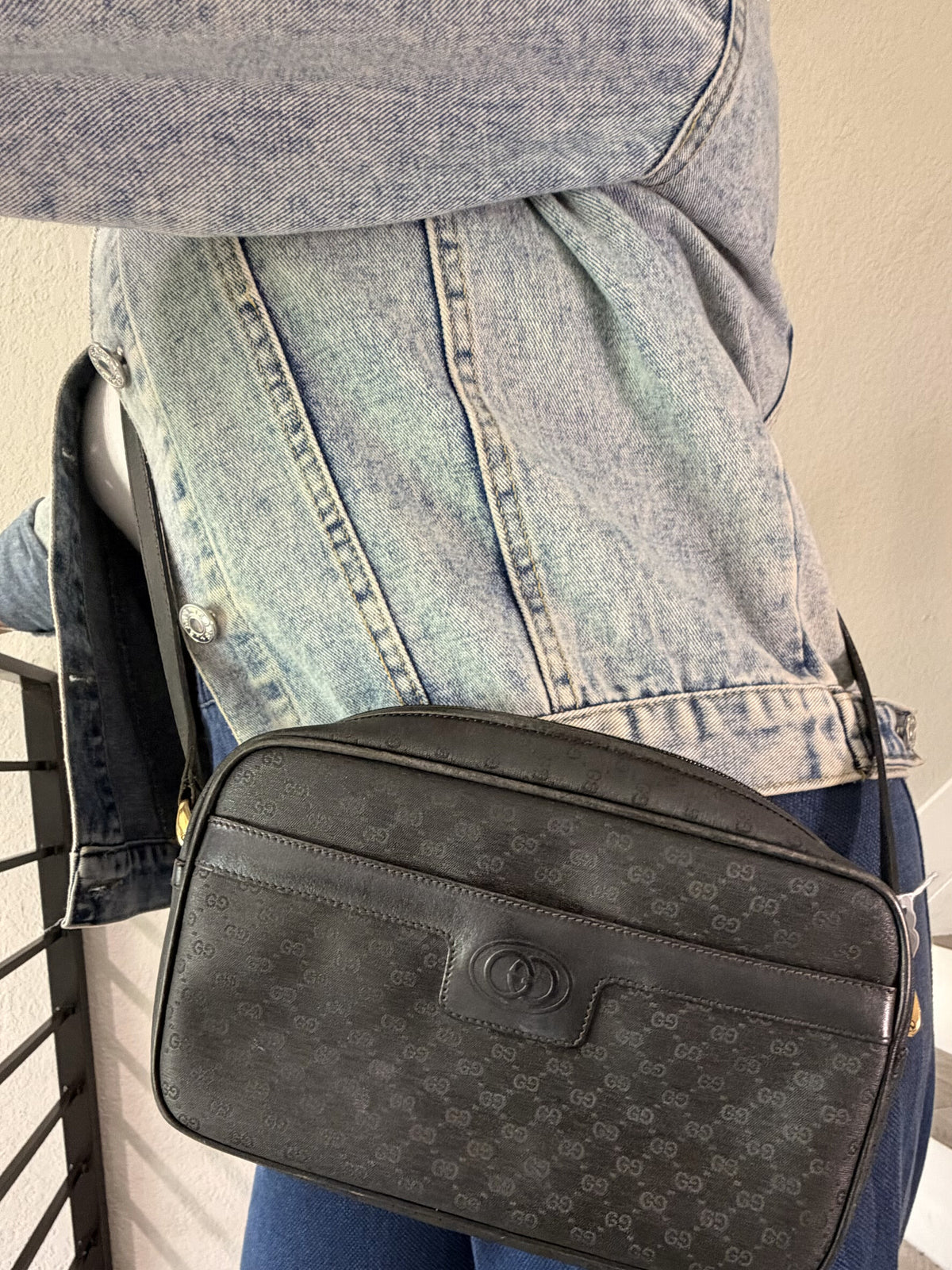 Vintage Gucci Shoulder Bag Black PVC