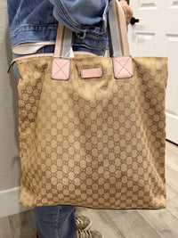 Gucci GG Canvas Tote Bag Beige Gold