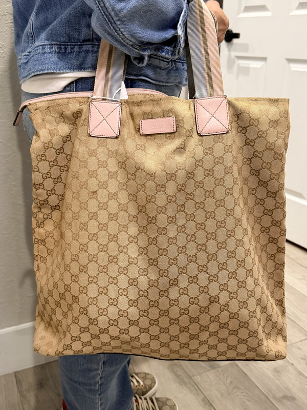 Gucci GG Canvas Tote Bag Beige Gold