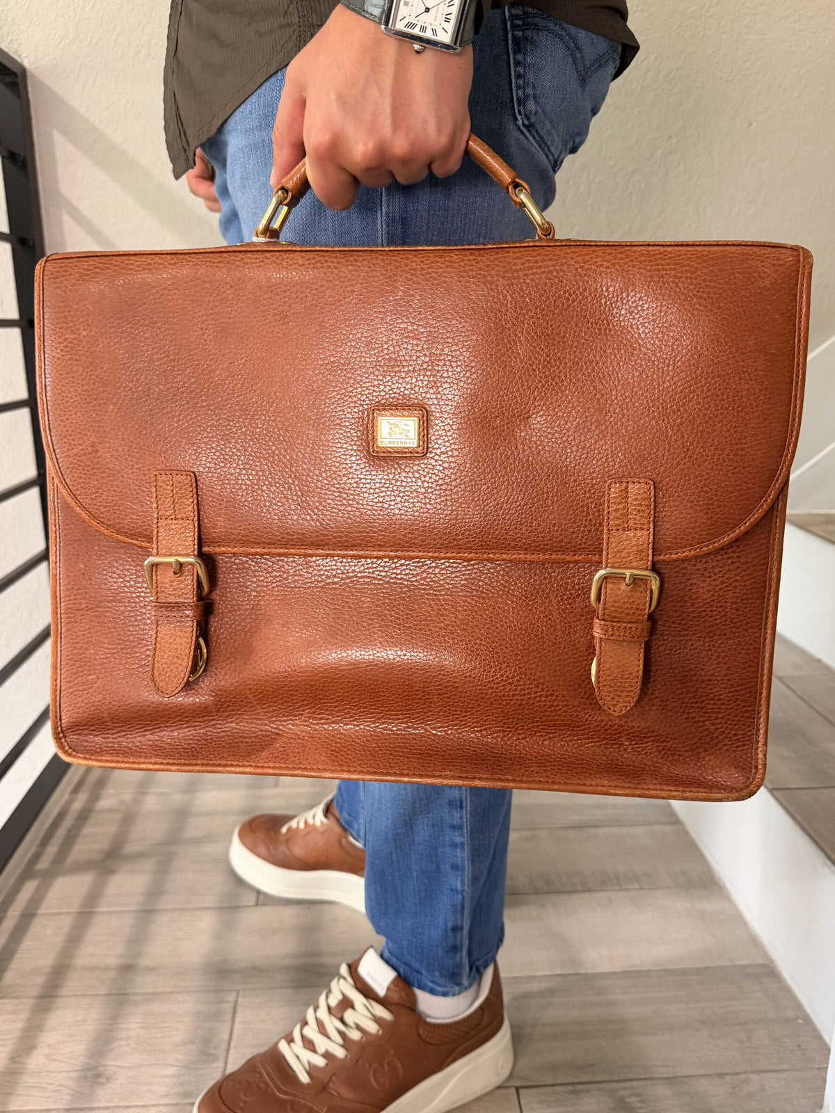 Burberry Logo Hardware Leather Brown Briefcase