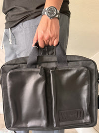 Coach Black Leather X Canvas 2 way Business Briefcase Bag
