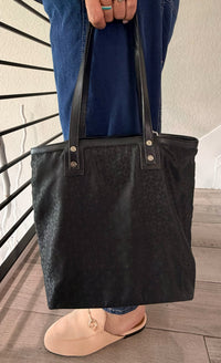 Celine C Macadam Canvas Tote Bag Nylon Black Silver