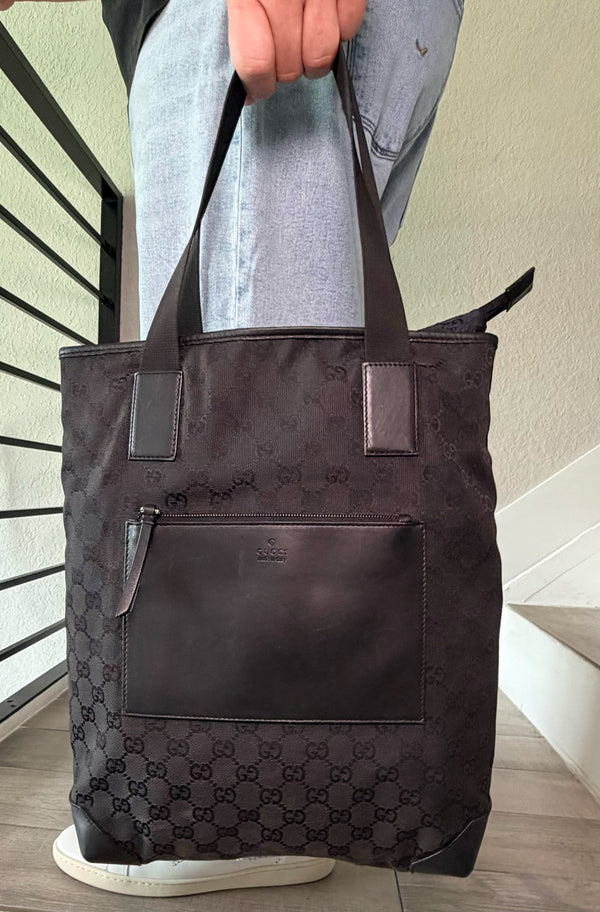 Gucci GG Canvas Tote Bag Black Silver