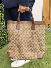 Gucci GG Canvas Leather Beige Brown Handbag / tote bag