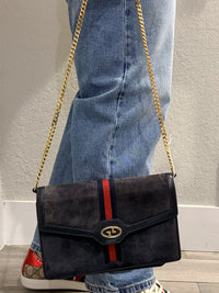 Gucci Sherry Line Suede Leather Navy Chain Shoulder Bag