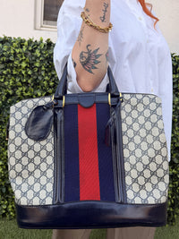 Vintage Gucci Travel Bag Sherry Line Gray PVC