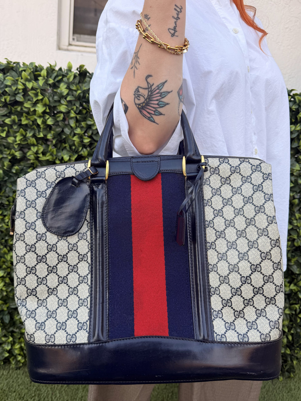 Vintage Gucci Travel Bag Sherry Line Gray PVC