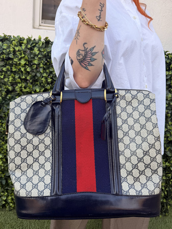 Vintage Gucci Travel Bag Sherry Line Gray PVC