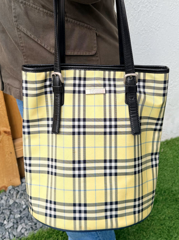 Burberry Blue Label Nova Check Nylon Yellow Bucket Tote