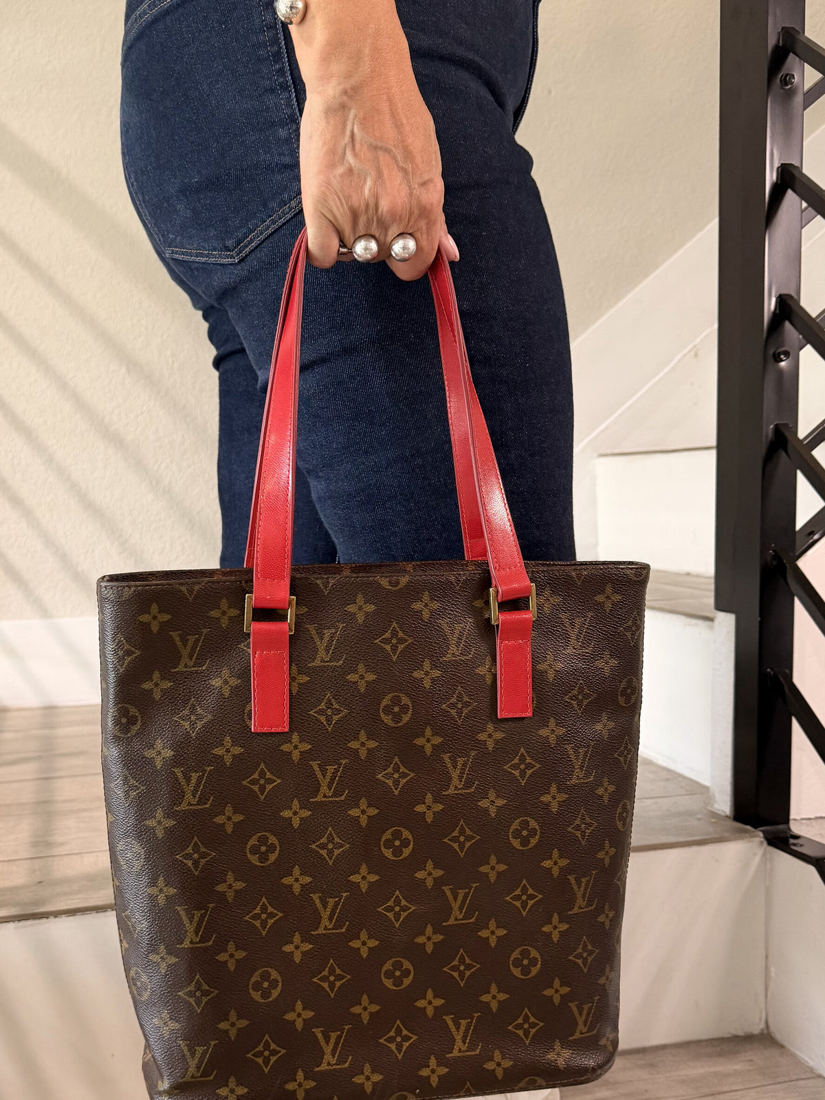 LOUIS VUITTON Monogram Vavin GM Tote Bag Red Straps