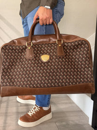 Gucci Horsebit Pattern Brown Nylon Leather Boston Bag W/Key/N.tag