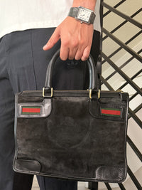 Gucci Sherry Line Suede Leather Black Mini Boston Bag