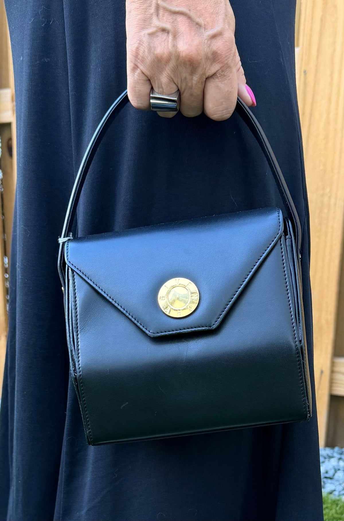 Givenchy Logo Circle GD Leather Black Handbag