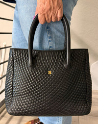 BALLY Hand Bag Leather Black Gold