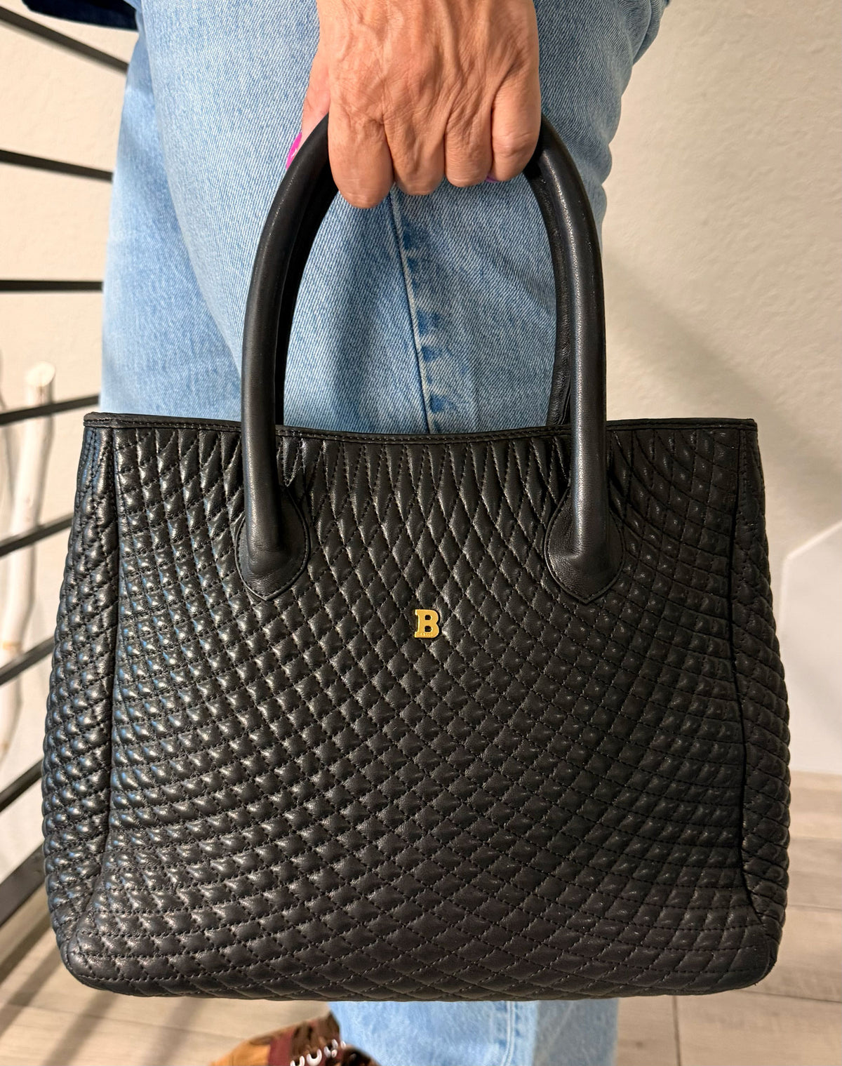 BALLY Hand Bag Leather Black Gold