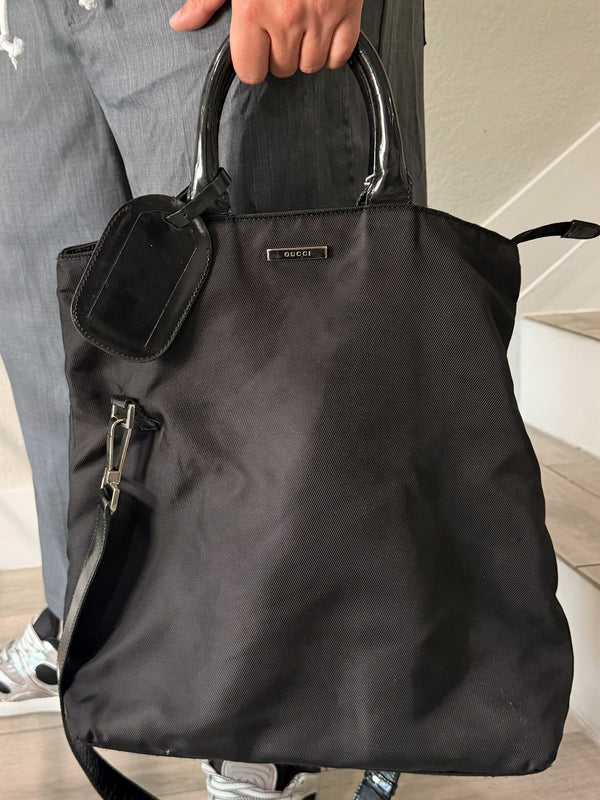 GUCCI Hand Bag Nylon 2way Black Silver
