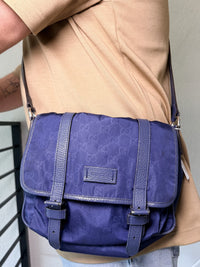 GUCCI GG Nylon Leather Navy Messenger Bag