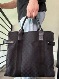 Gucci GG Canvas Leather Black Side Buckle Hand Bag