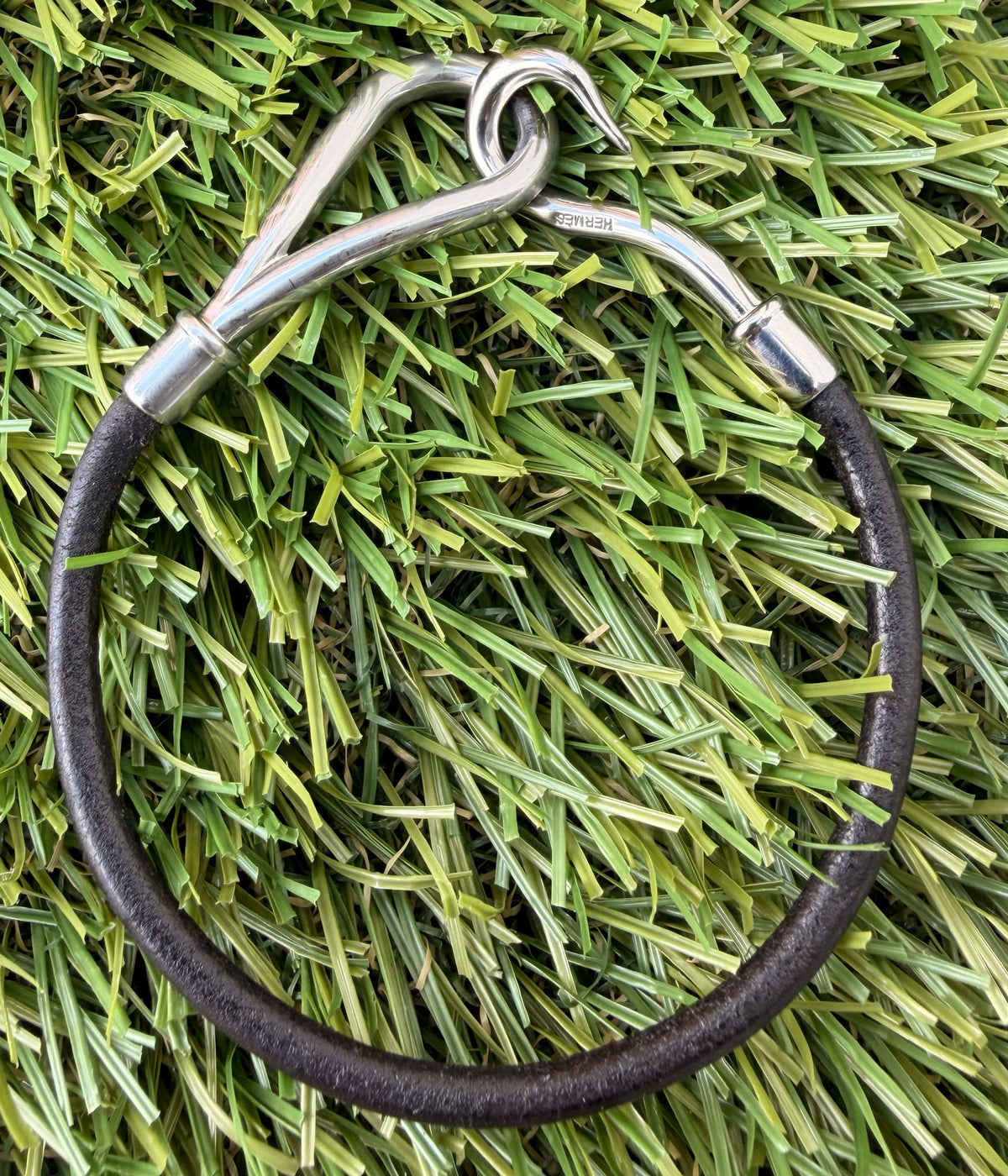 Hermès Black Leather Silver Metal Jumbo H Bracelet