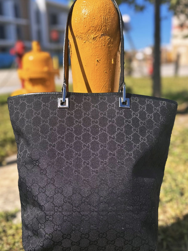 Gucci GG Canvas Tote bag Black Silver hardware