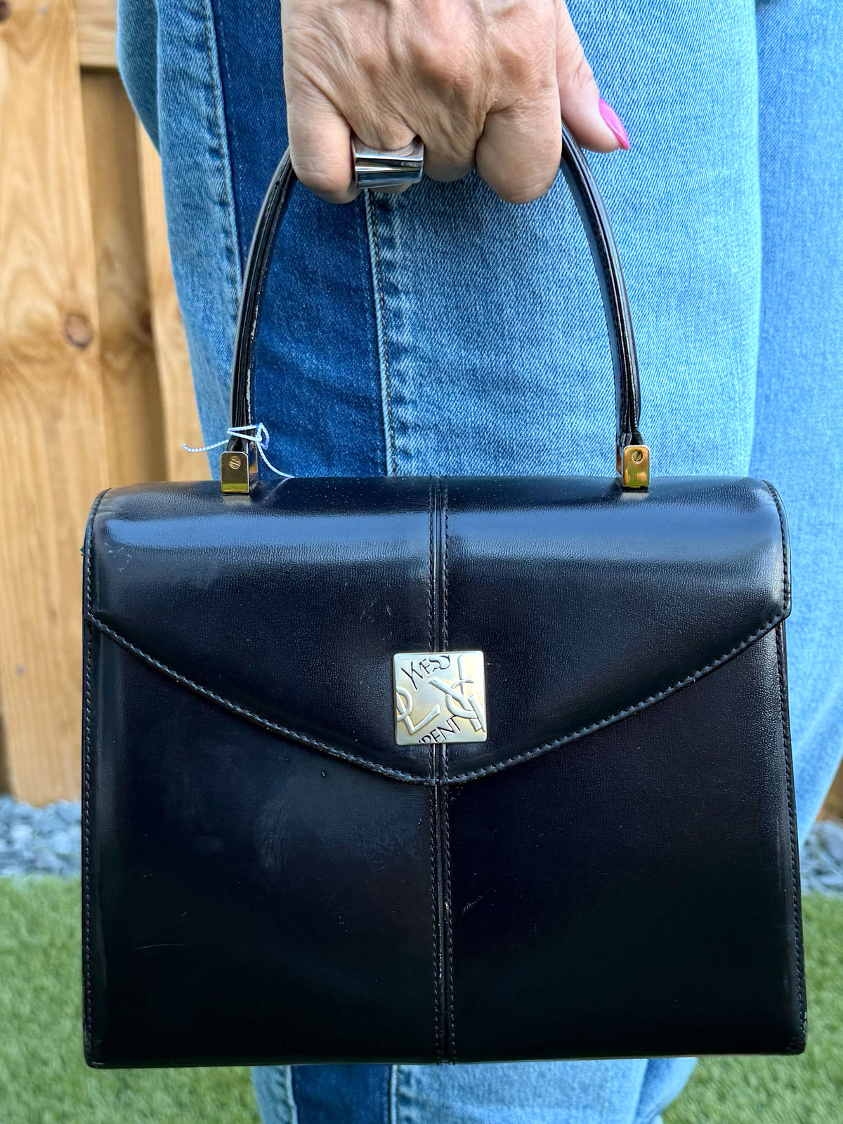 Yves Saint Laurent Logo Leather Black Top Handle Bag