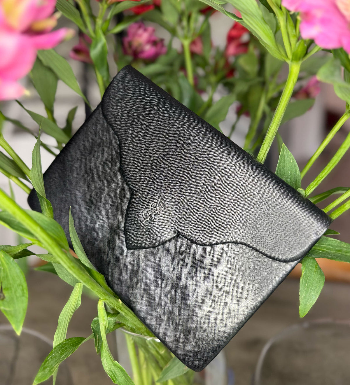 Yves Saint Laurent Logo Leather Black Clutch Bag