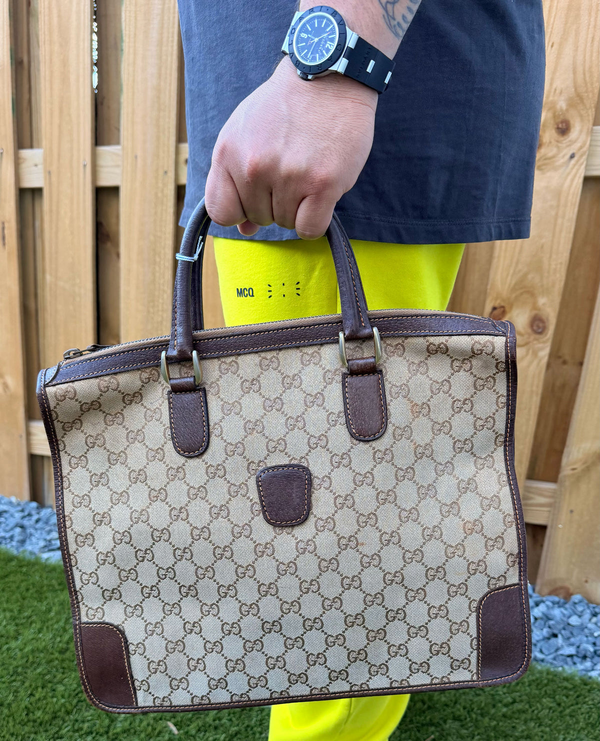 Vintage Gucci Hand Bag Brown Canvas